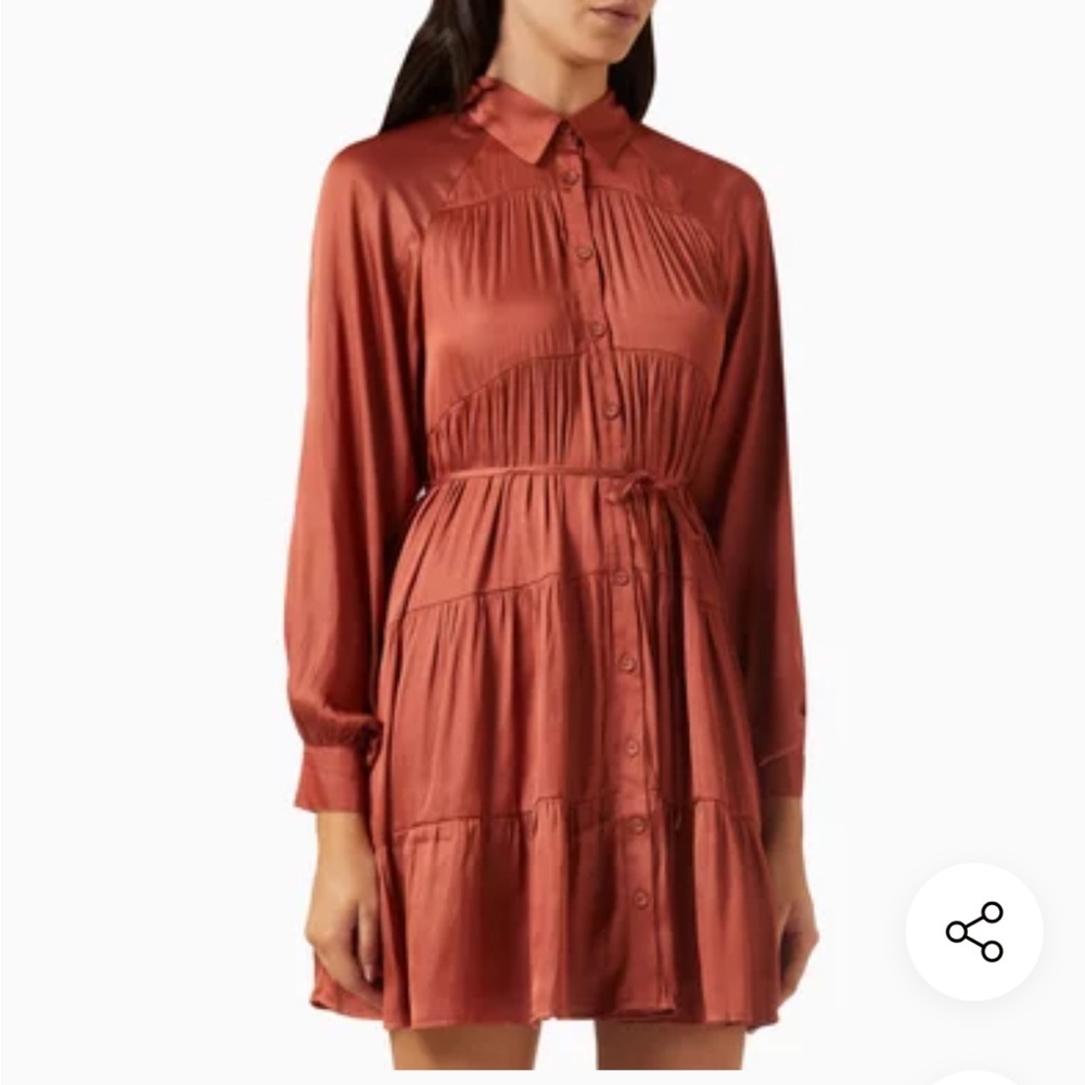 Minkpink burnt burnt orange button up satin dress